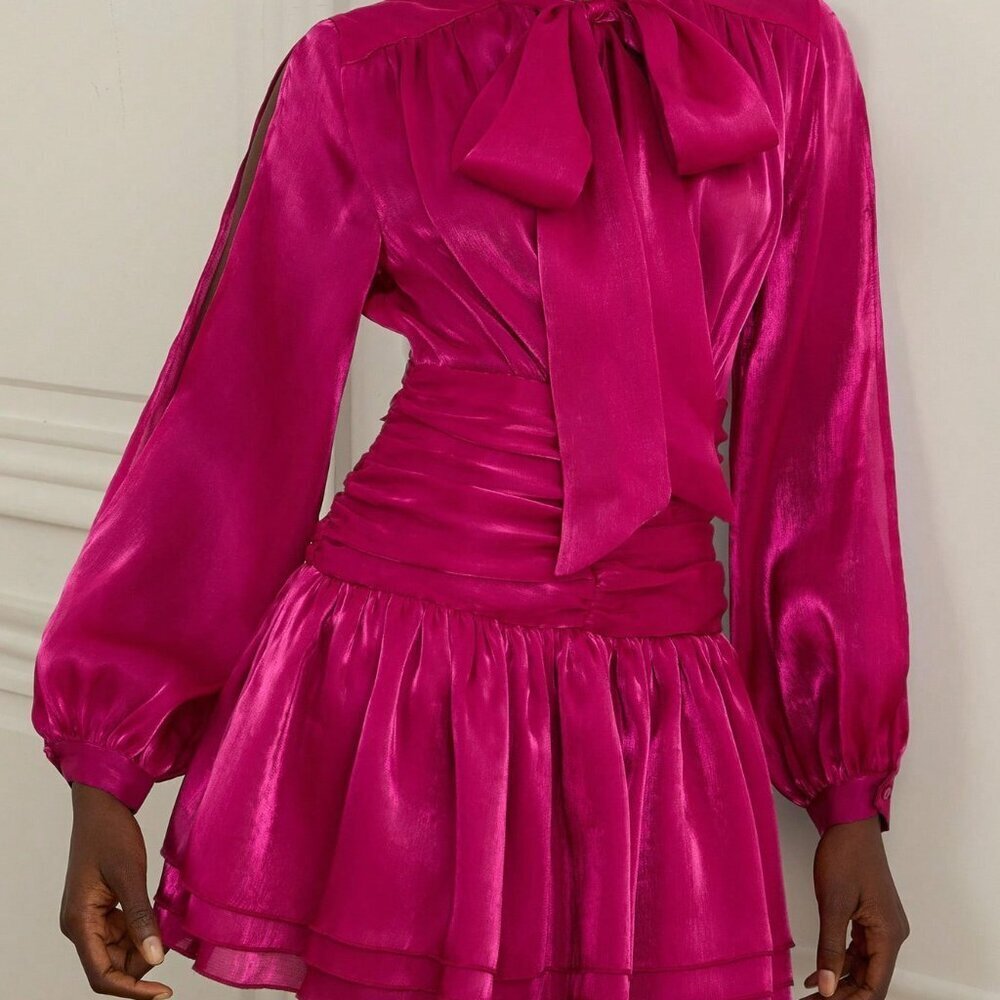 Hot Pink Elegant Women's Mini Satin Dress - Picture 6 of 7
